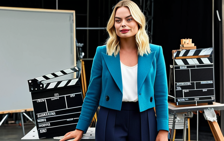 Margot Robbie와 하비 퀸 캐릭터 분석 - **
Margot Robbie as a confident film producer on a movie set, wearing a stylish, fully clothed prof...