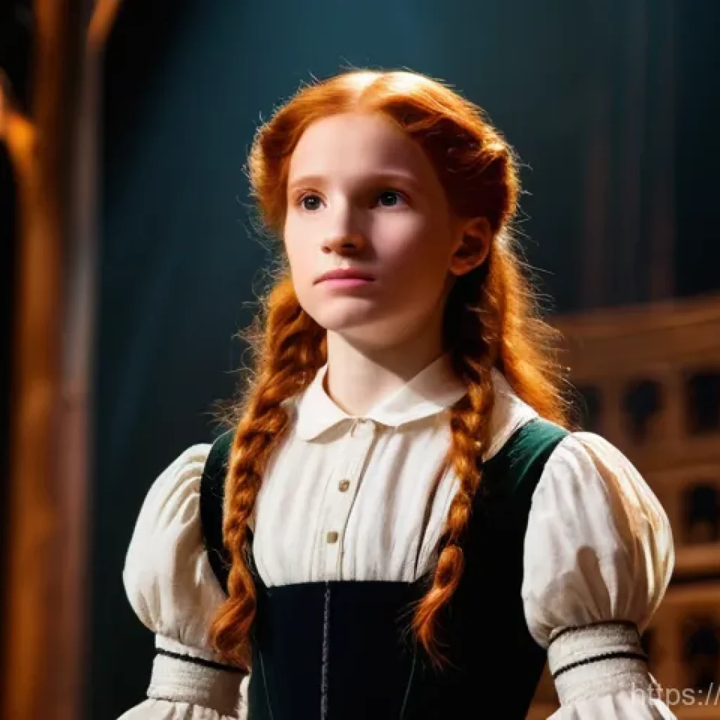 Jessica Chastain의 여성 감독 지원 활동 - A determined 13-year-old girl with fiery red hair, reminiscent of Jessica Chastain, stands confident...